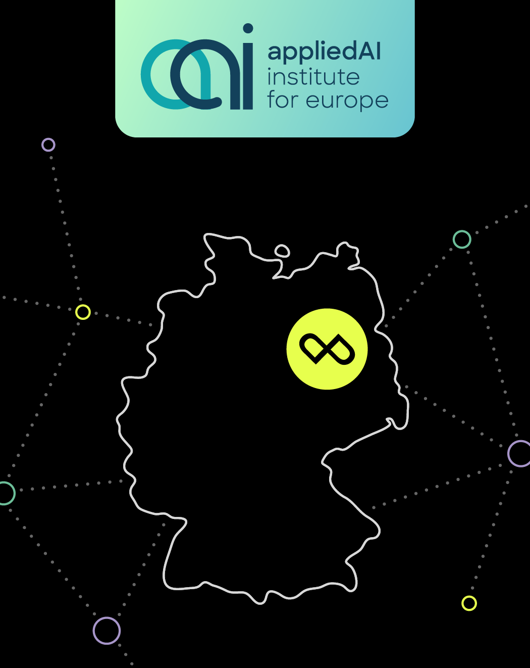 Vorschaubild German AI Startup Landscape, Deutschlandkarte auf schwarzen Hintergrund mit PAIR Finance Logo an der Stelle von Berlin